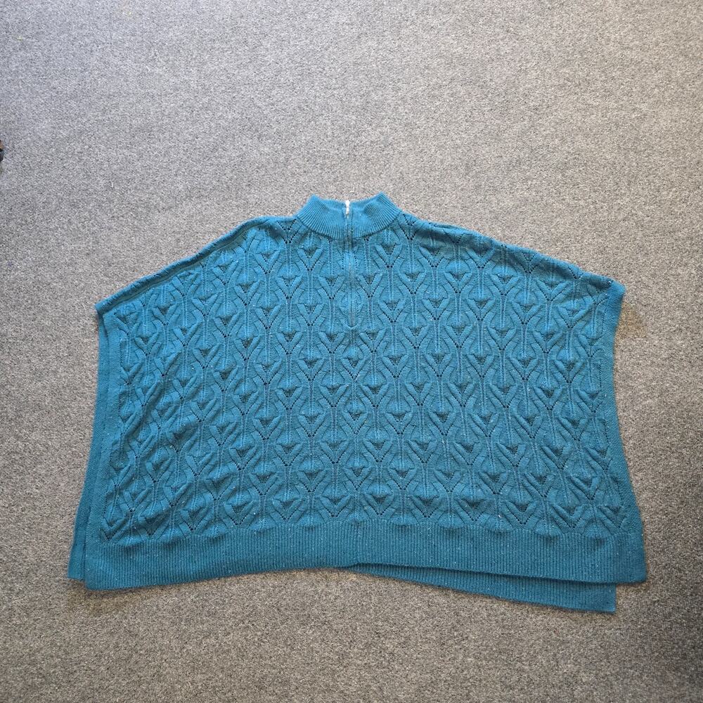 Talbots Sweater Womens Size Small Green Teal Poncho 1/4 Zip Oversized Casual